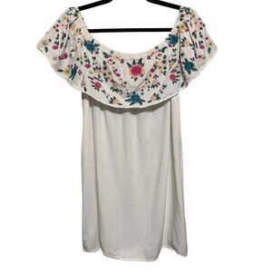 Sugar+Lips Dress White Off-Shoulder Floral Embroidery Size L Coastal Cowgirl‎